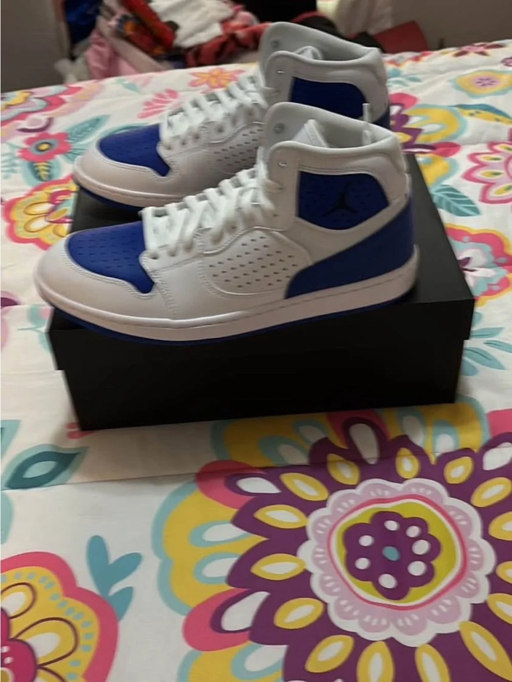 Jordan Men's White and Royal Blue Basketball Sneakers